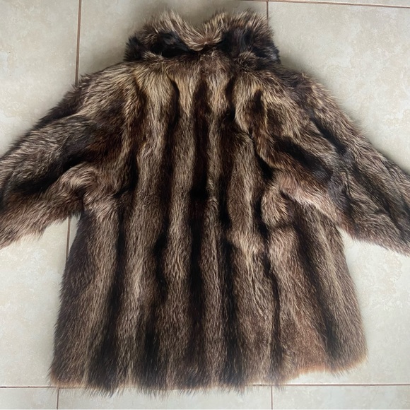 Vintage Real fur jacket coat brown & beige w/ liner petite medium large women’s - Picture 12 of 17